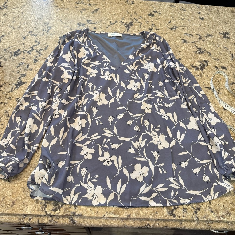 Grey Floral Blouse